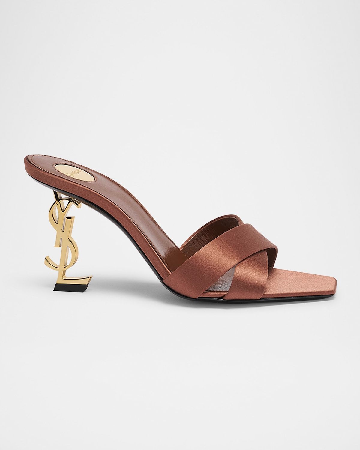 Opyum YSL Logo-Heel Satin Slide Sandals
