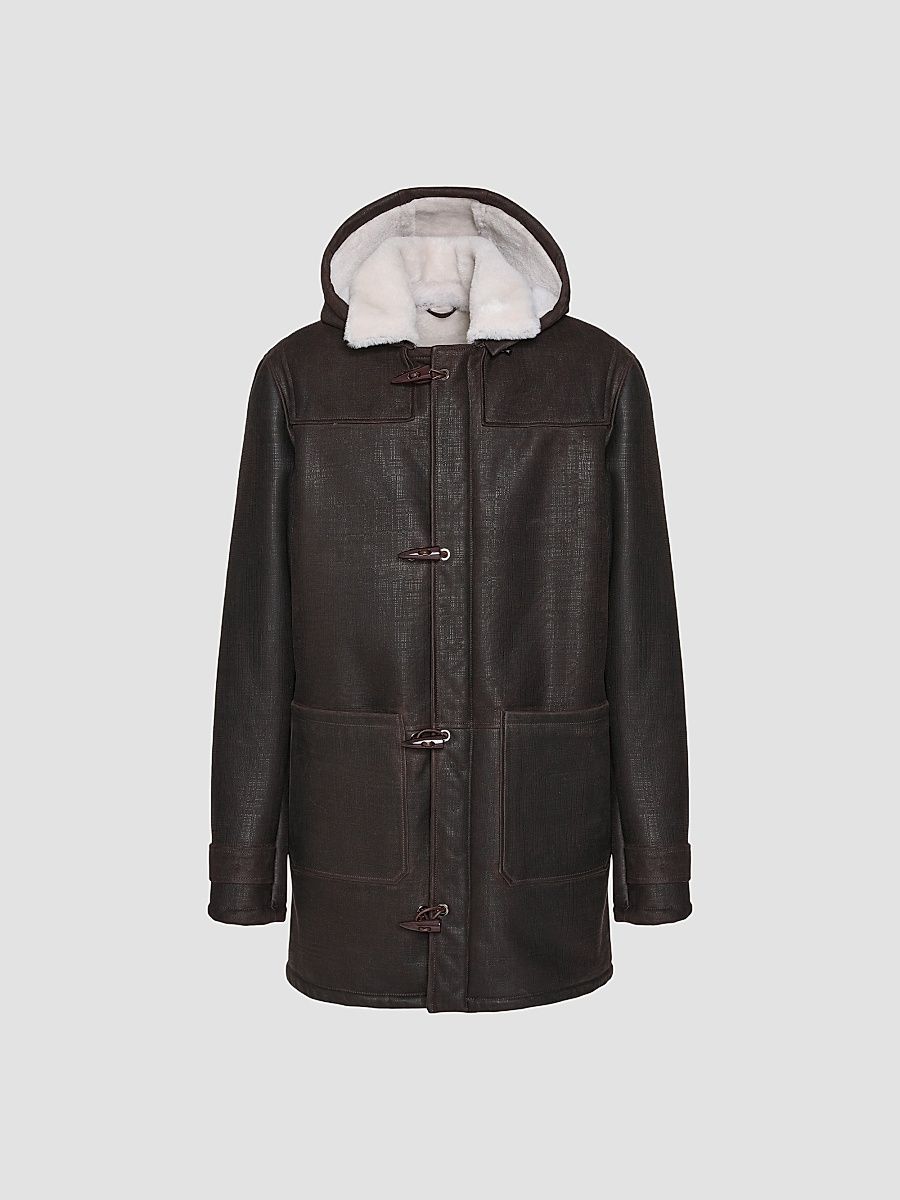 Gorski Men's Merino Shearling Lamb Parka - Brown Pattern White - Size Large