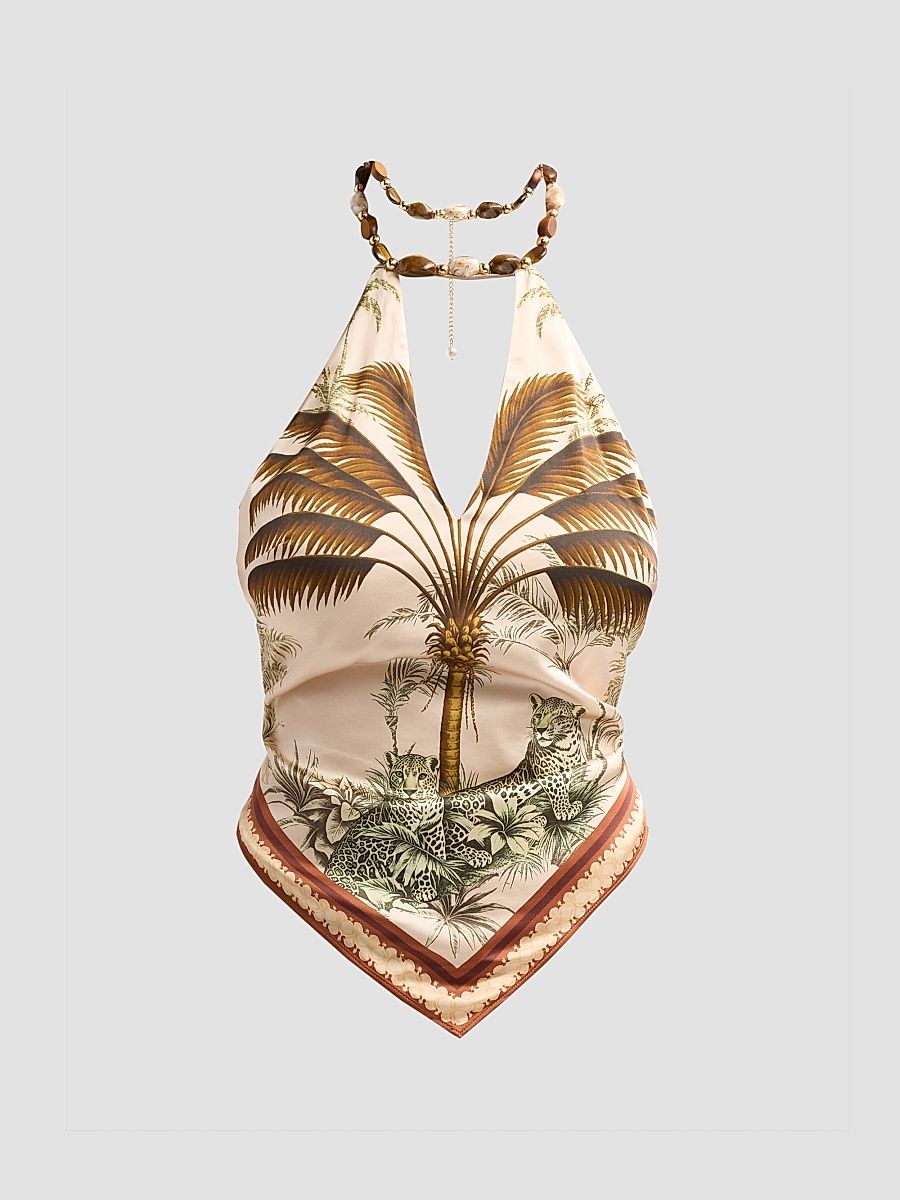 Women's Zaphira Necklace Halter Top - Ochre Palma - Size XS