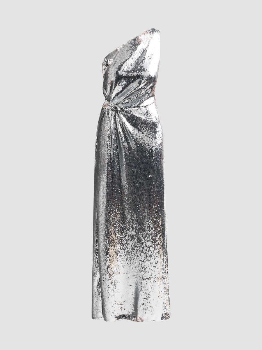 Milly Women's Porsha Sequin Knot One-Shoulder Gown - Silver - Size 2