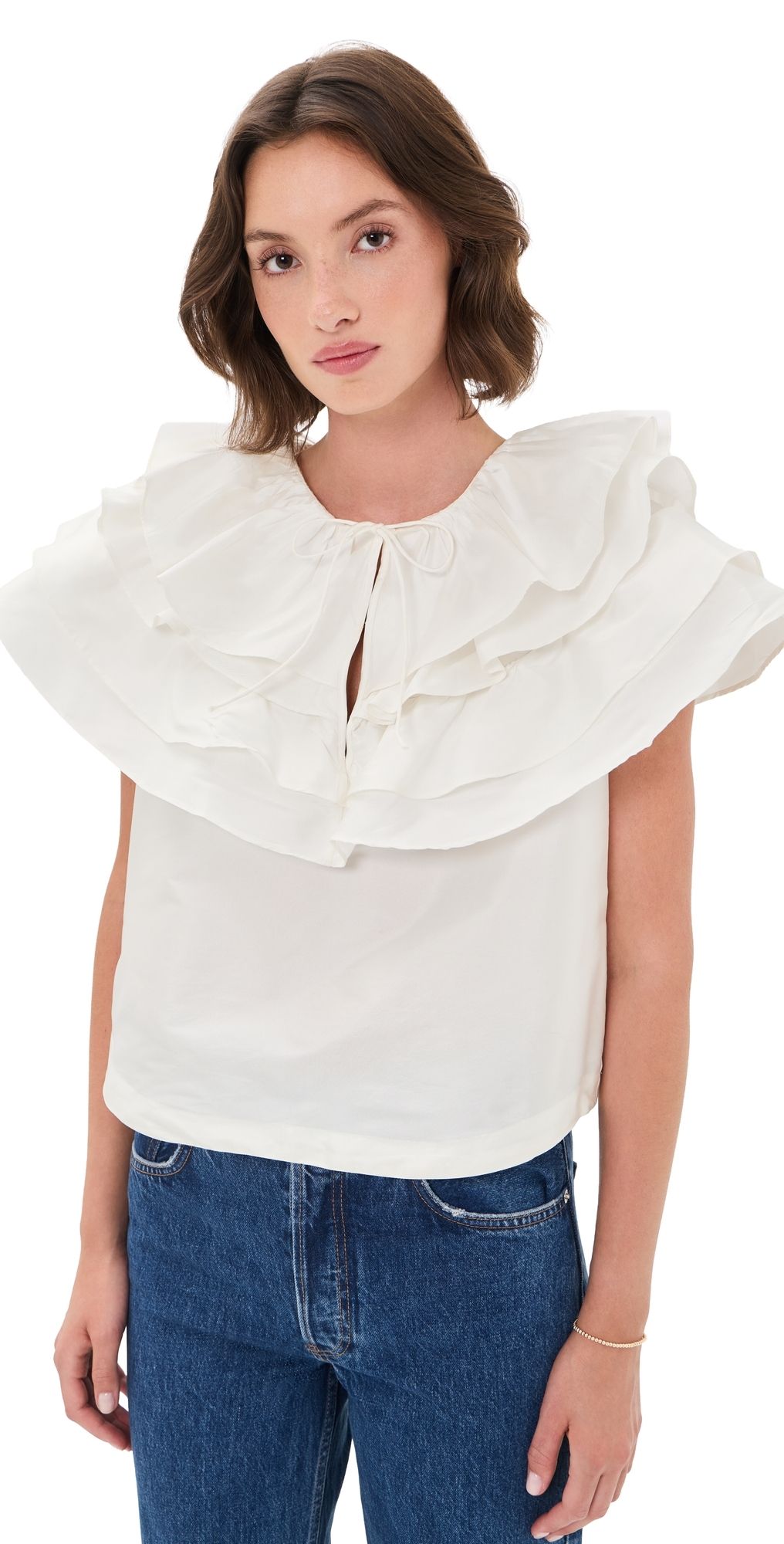 AKNVAS Linda Taffeta Cape Top Cream 6