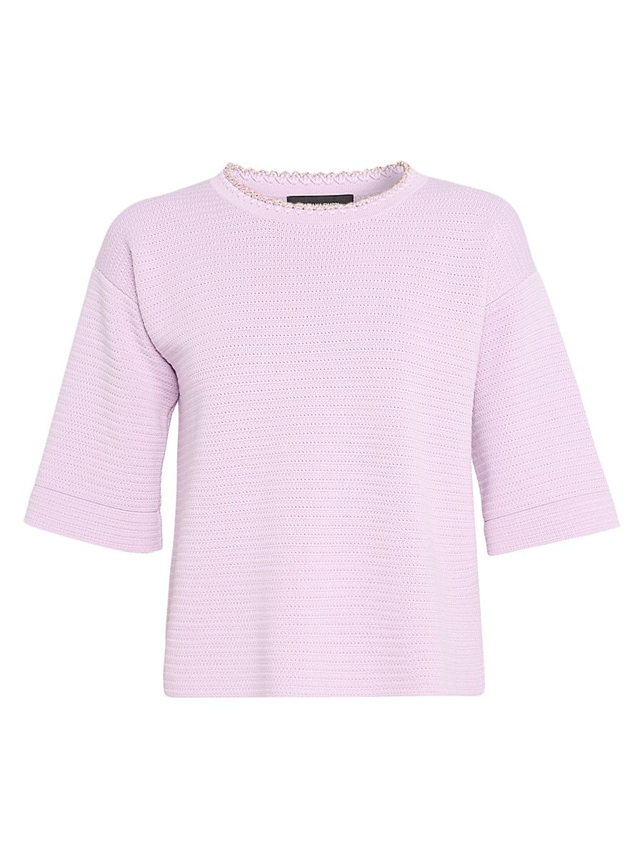 Women's Basket Weave Short-Sleeve Sweater - Rosa Lilla - Size 0