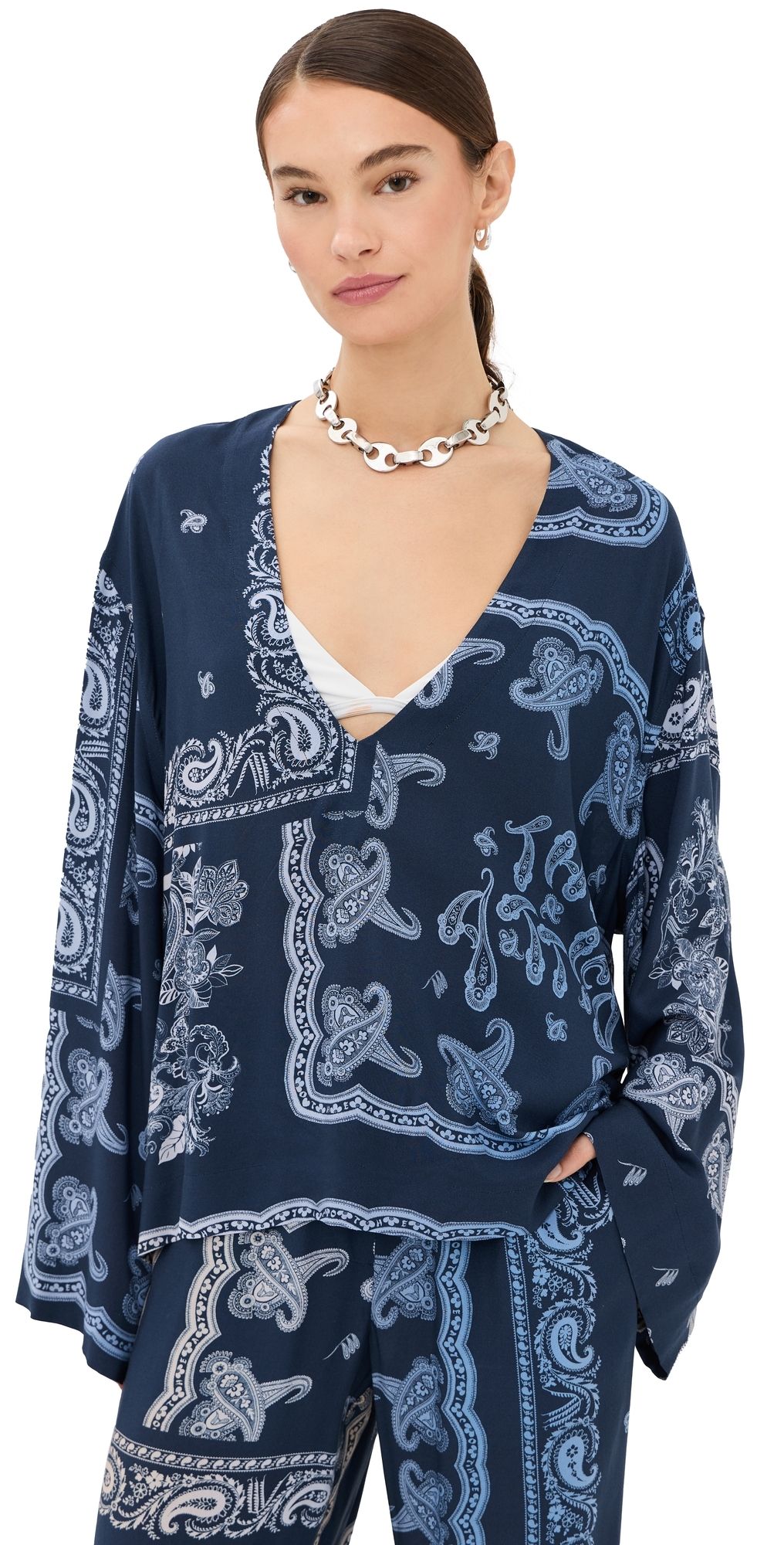 The Attico Paisley Blouse Blue/White 40