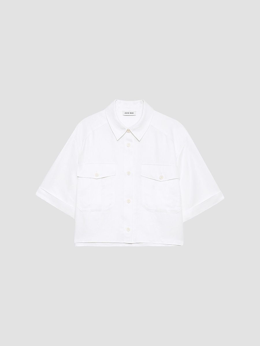Women's Edith Linen-Blend Crop Shirt - Ivory - Size XS