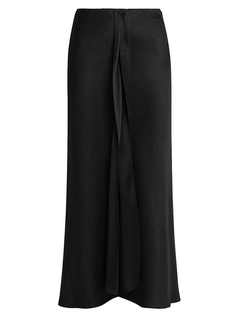 Women's Draped Silk Slit Midi-Skirt - Black - Size 14