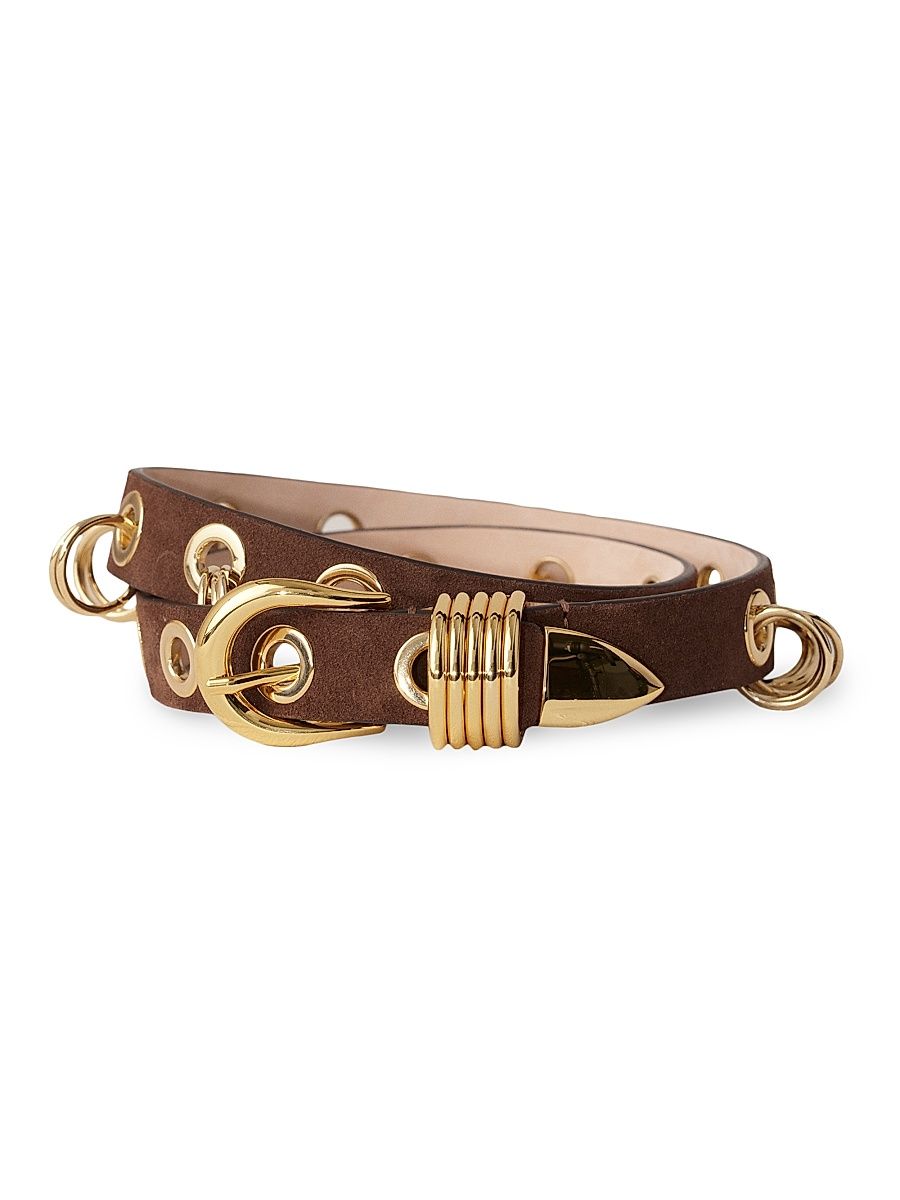 Women's Revenge Suede Ring & Grommet Belt - Chocolate Gold - Size Large