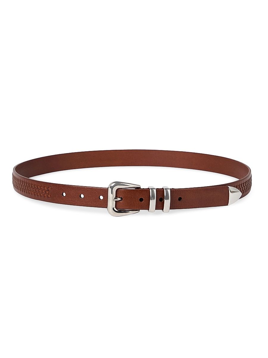 Men's Calfskin Belt with Braided Decoration - Tobacco - Size 34