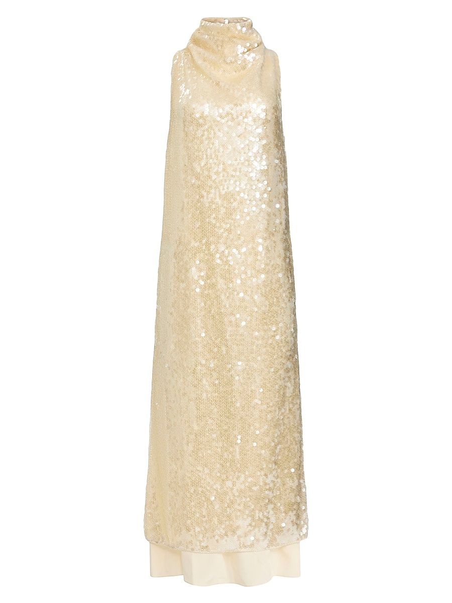 Women's Noor Sequined Draped Cocktail Dress - Macadamia - Size 10