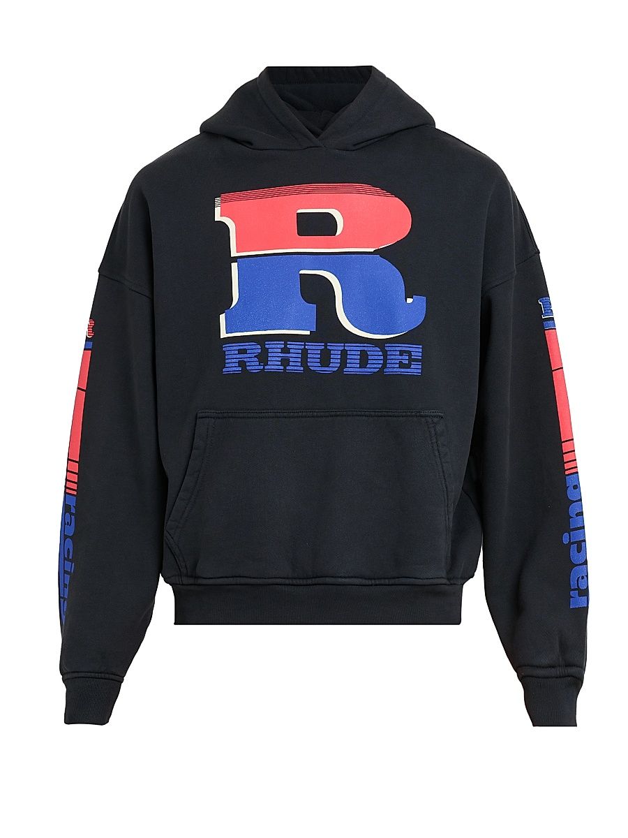 Men's Petrol Logo Graphic Cotton Hoodie - Vintage Black Red Blue - Size Small