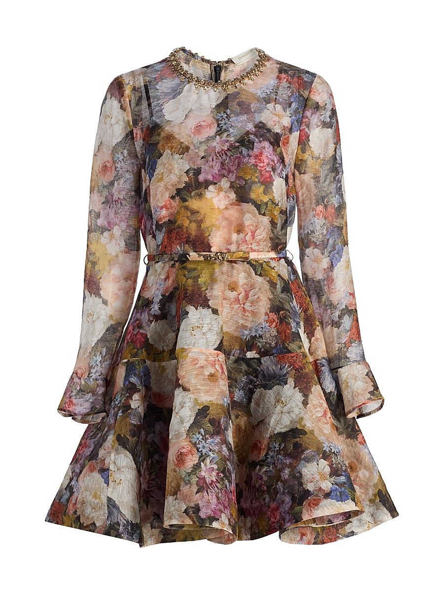 Women's Alchemy Floral Linen-Silk Minidress - Rosette - Size 0