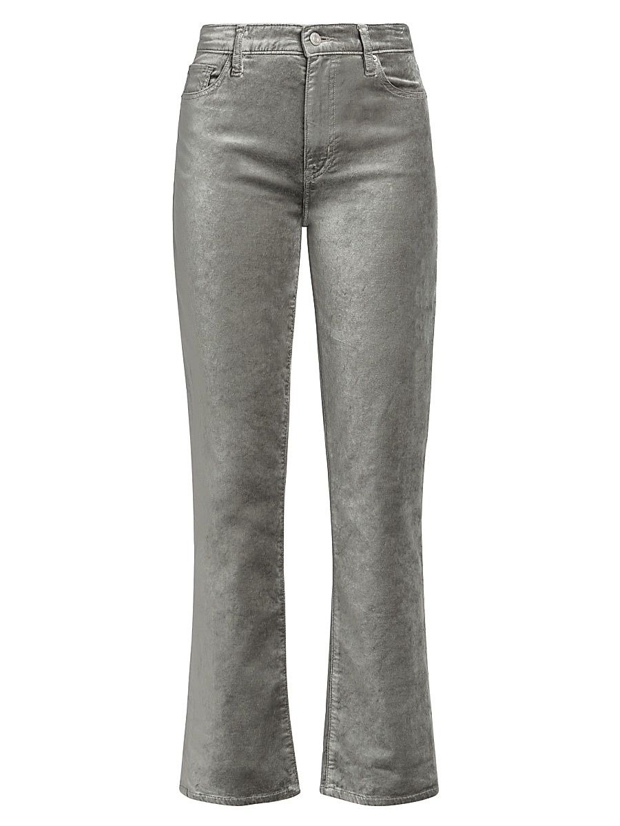 Women's Le Sleek Metallic Velvet Straight-Leg Jeans - Oyster Velvet - Size 33