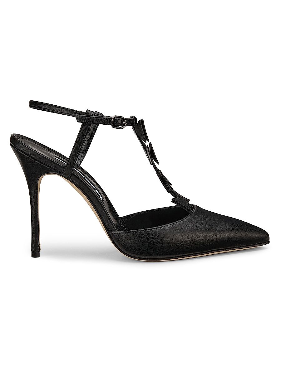 Women's Maurata 105MM Bow-Detailed Leather T-Strap Pumps - Black - Size 10.5