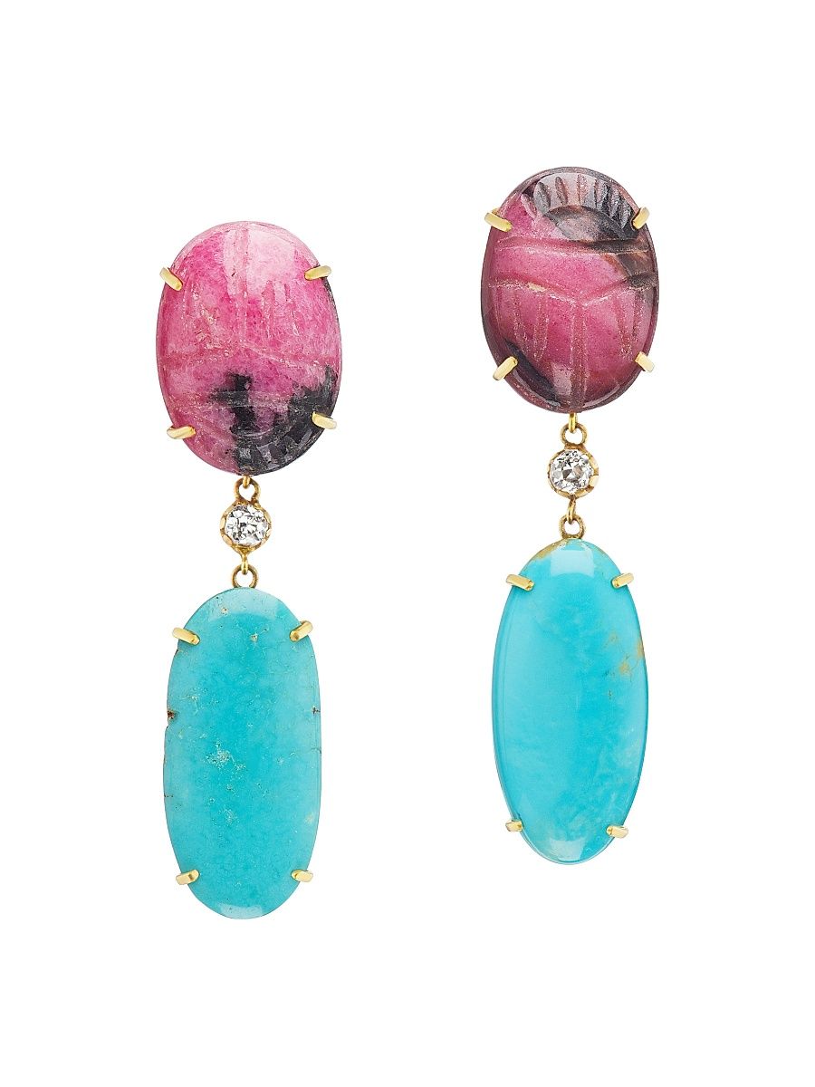 Women's 18K Yellow Gold & Multi-Gemstone Scarab Drop Earrings