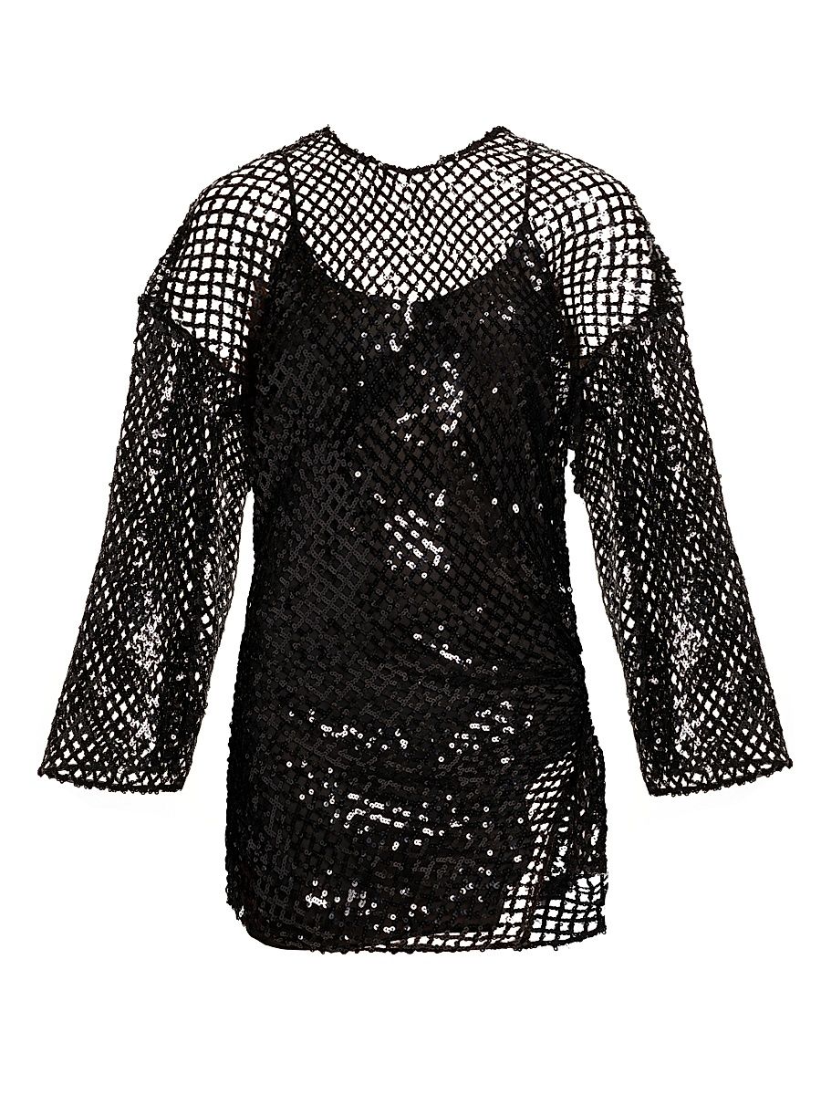Women's Sequined Mesh Minidress - Black - Size 0