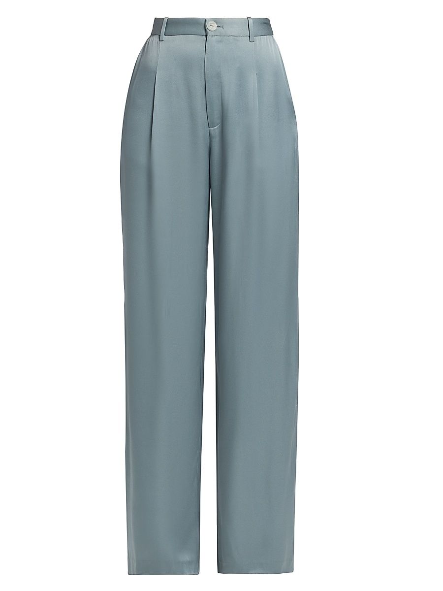 Women's Pleated Satin Relaxed-Fit Pants - Light Slate - Size 14