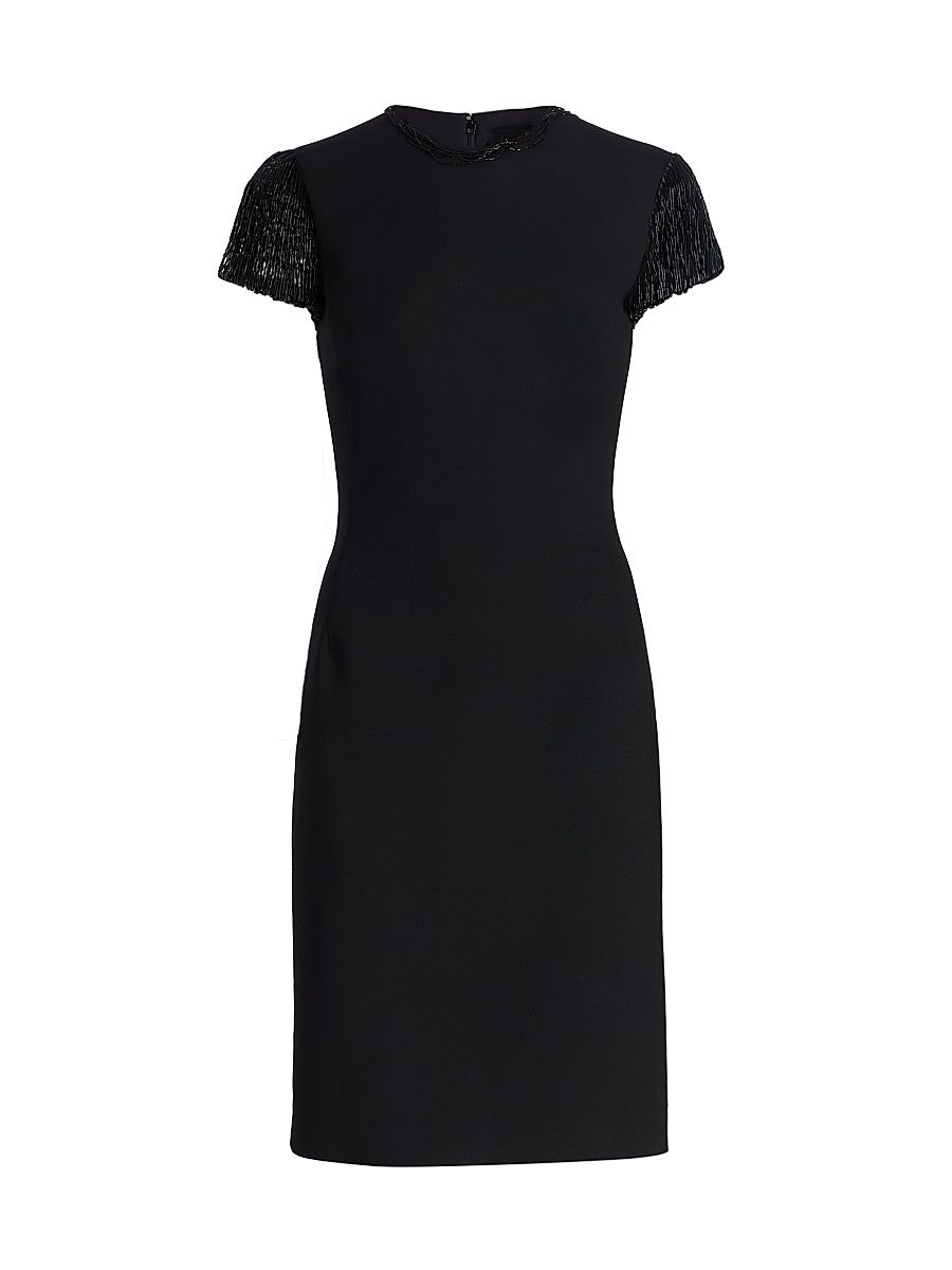 Women's Bead-Embroidered Cap-Sleeve Cocktail Dress - Black - Size 10