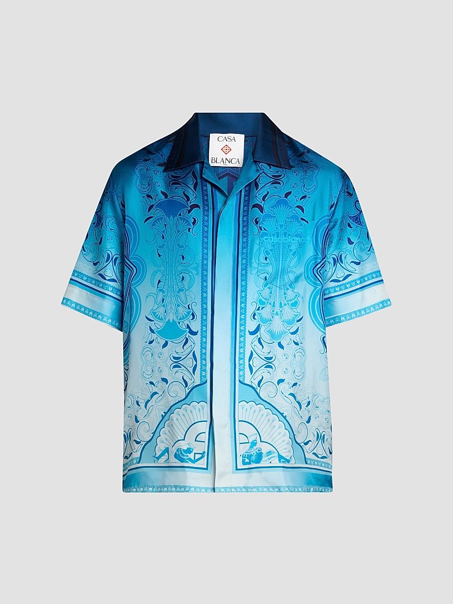 Men's Egyption Rug Silk Camp Shirt - Blue - Size XXXL
