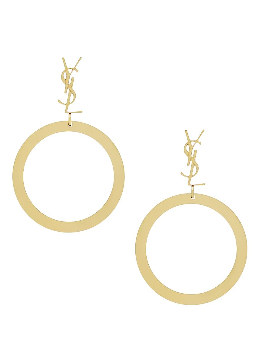 Saint Laurent Women's Cassandre Pendant Hoop Earrings in Metal - Gold