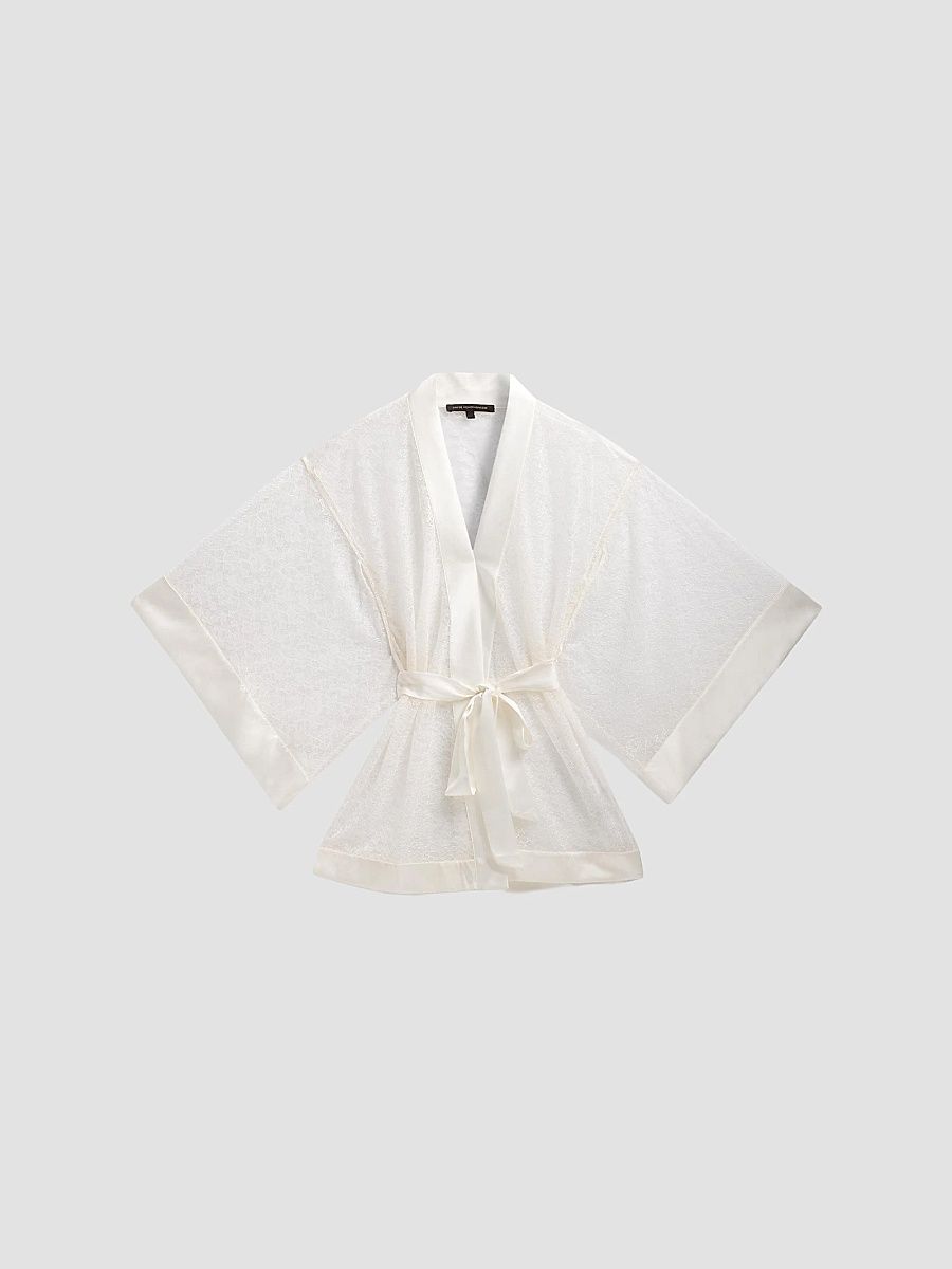 Kiki de Montparnasse Women's Petite Fleur Silk Lace Kimono-Style Robe - Ivory - Size Large