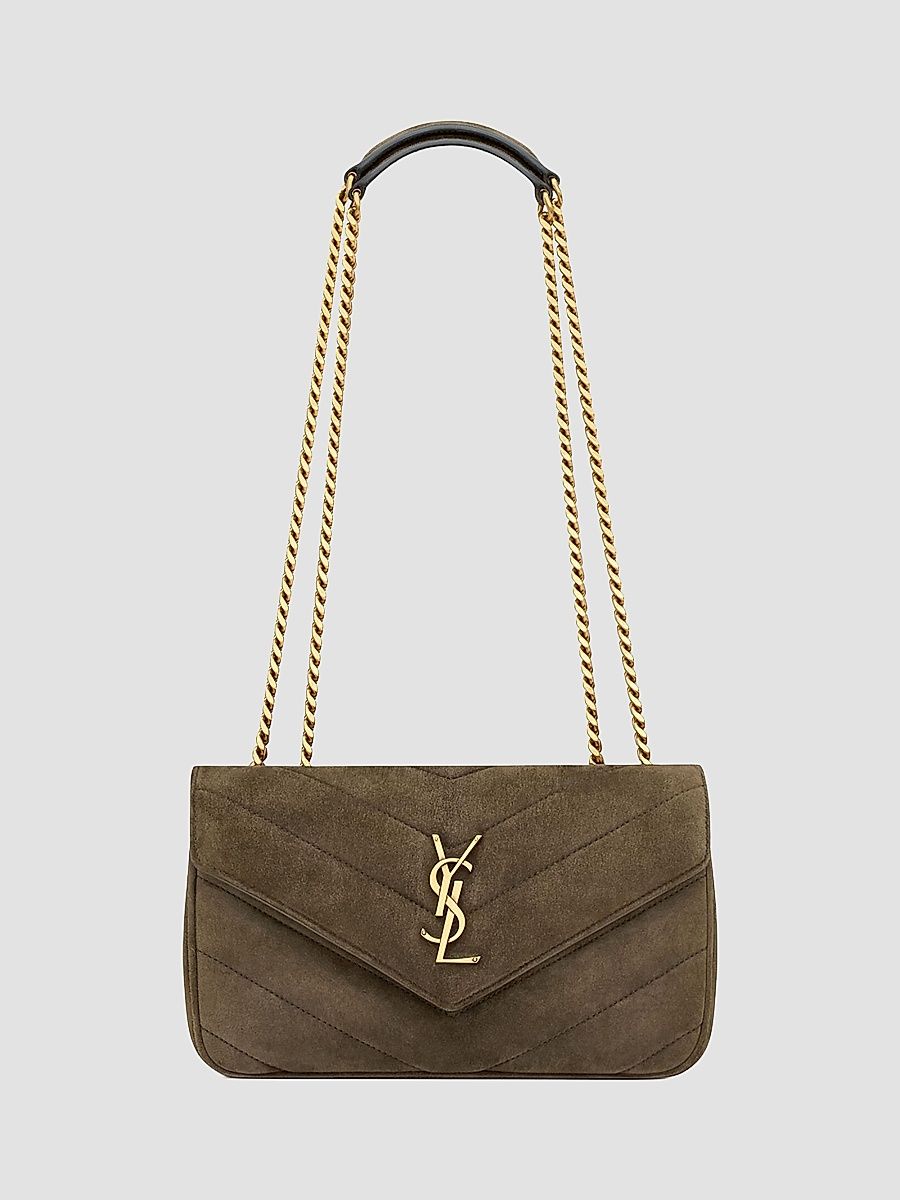 Saint Laurent Women's Loulou Small in Matelassé Suede Shoulder Bag - Light Musk