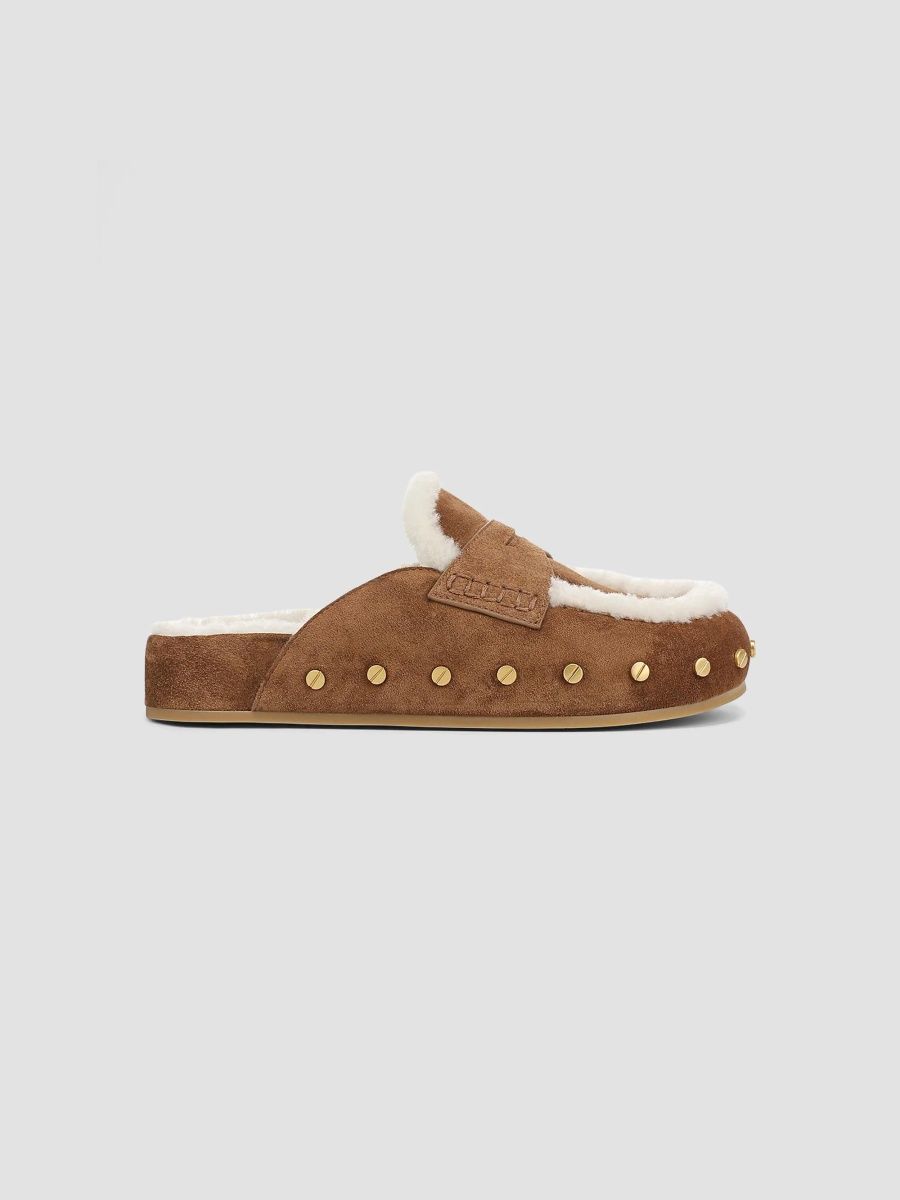 Veronica Beard Women's Fenix Studded Shearling Loafer Mules - Hazelwood - Size 7
