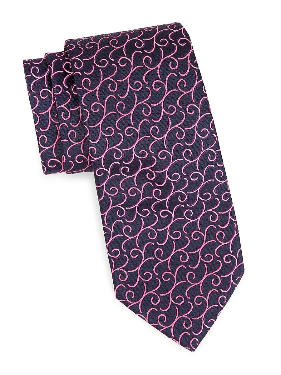 Men's Neat New Paisley Vine Silk Tie - Navy Pink