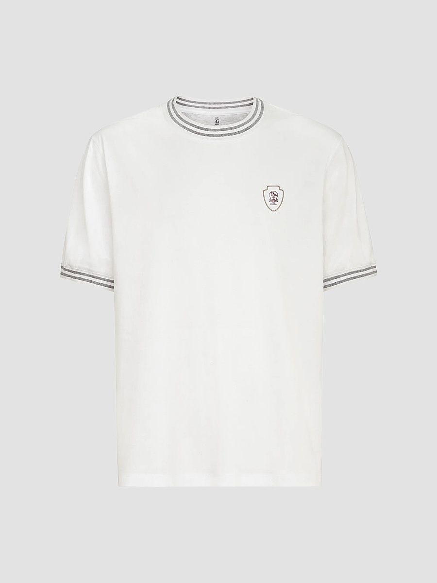 Men's Cotton Jersey Crew Neck T-Shirt with Logo - White - Size Large