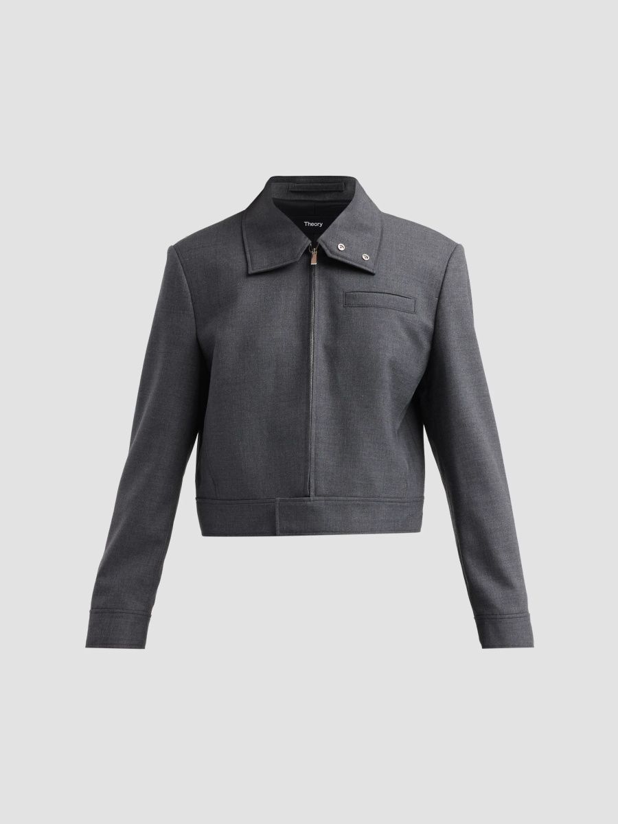 Theory Women's Harrington Crop Jacket - Charcoal Melange - Size 12