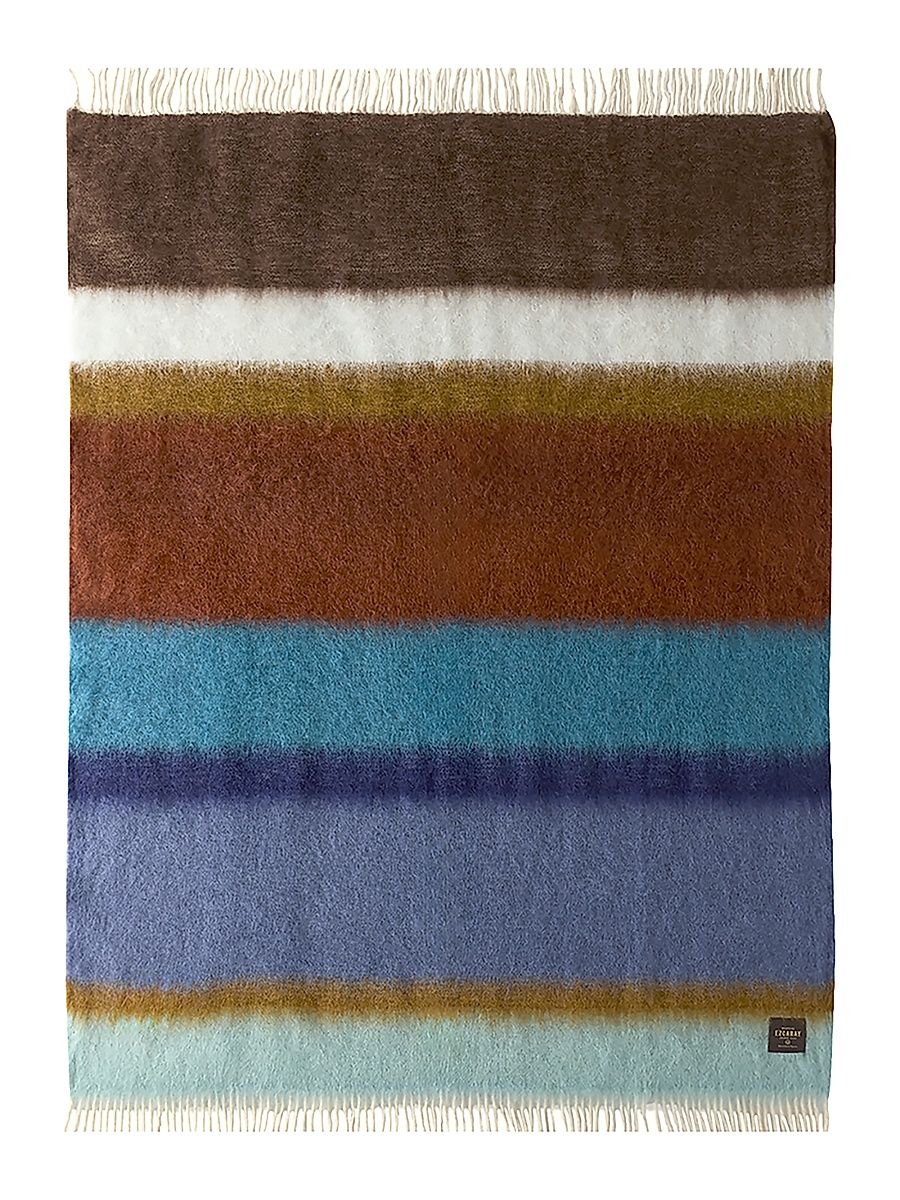 Matisse Mohair-Merino Wool Striped Throw Blanket - Blue Brown