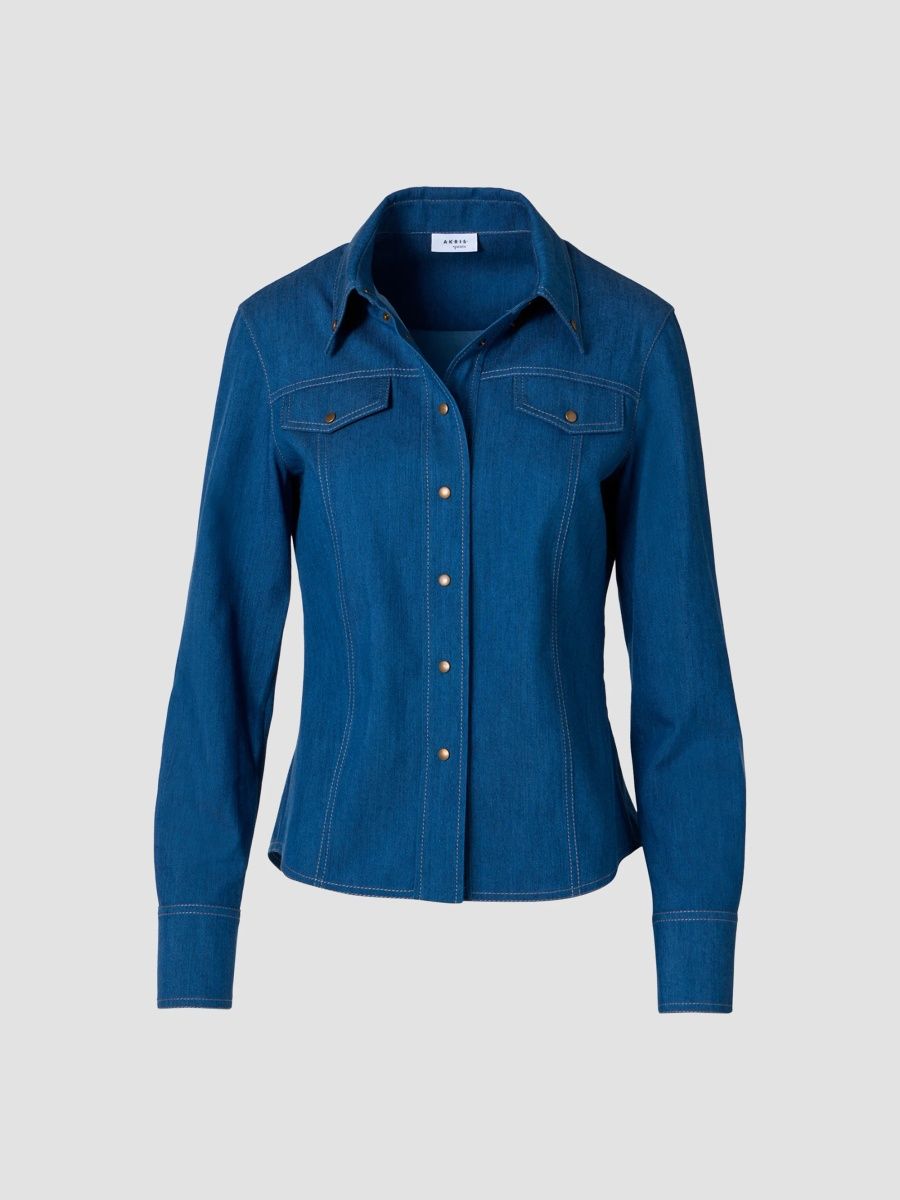 Akris punto Women's Lightweight Denim Shirt - Uranus Blue Denim - Size 16