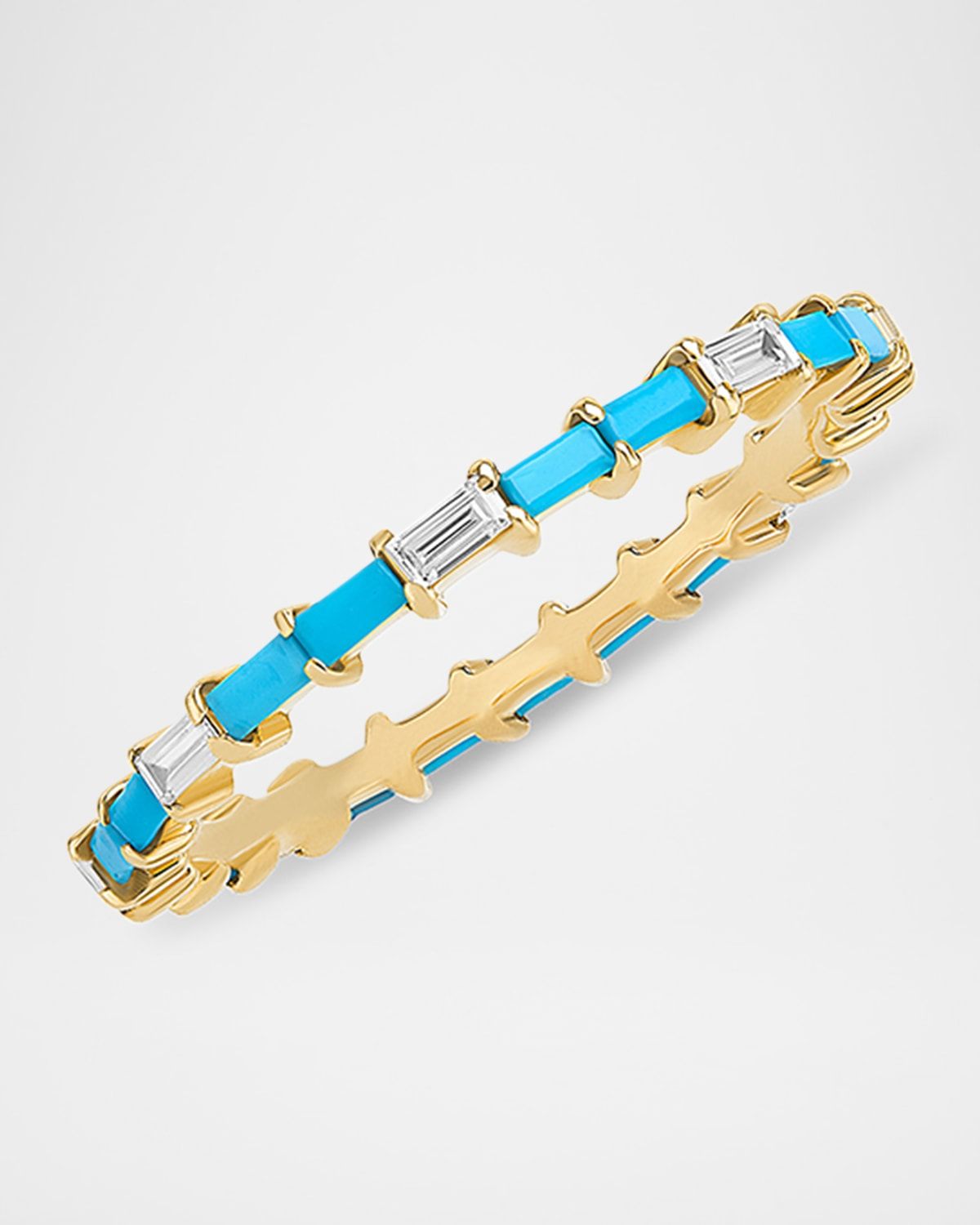 14K Turquoise and Diamond Baguette Stackable Ring, Size 7