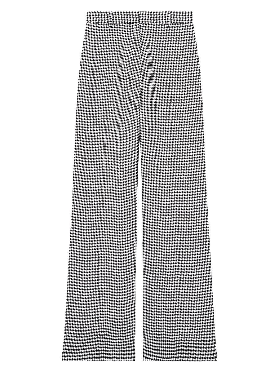 Women's Houndstooth Linen-Blend Straight Trousers - Black Multi - Size 10