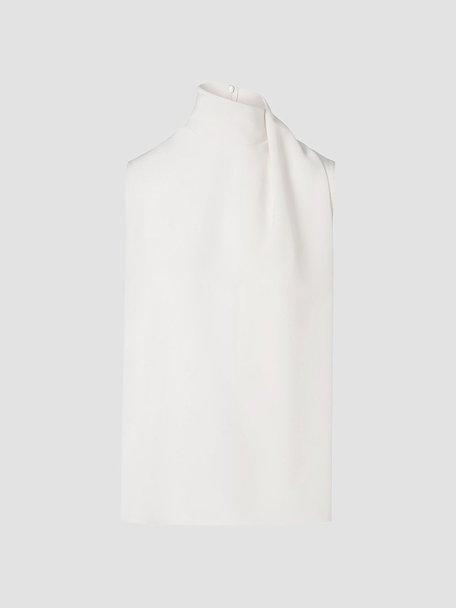 Women's Silk Shawl Draped Sleeveless Blouse - Cream - Size 2