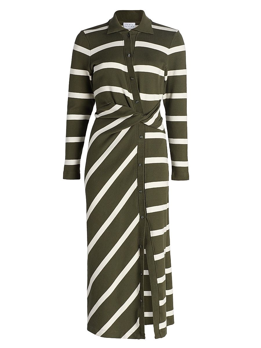Women's Ellicot Striped Midi-Dress - Army Chalk Wide Stripe - Size Small