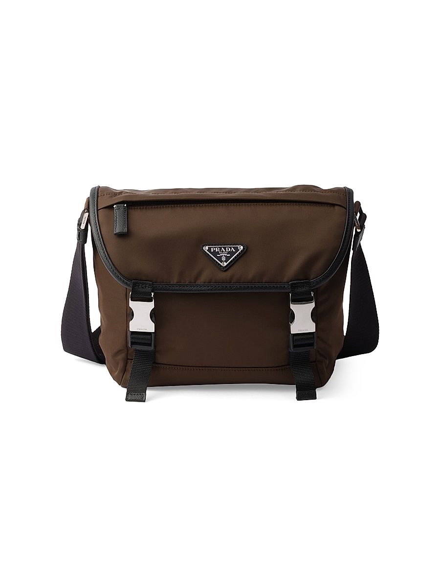 Men's Re-Nylon and Saffiano Leather Shoulder Bag - Brown