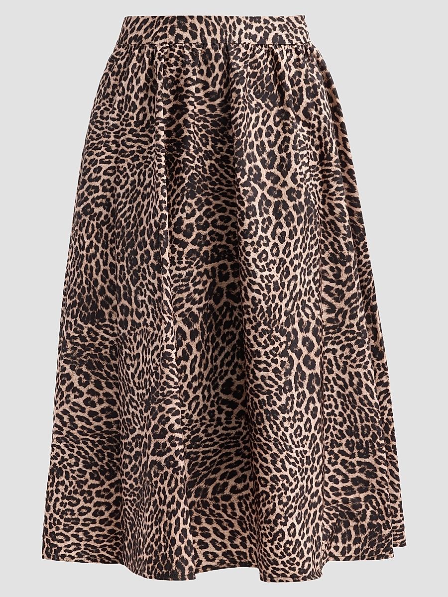 Women's Violet Leopard Linen-Blend Midi Skirt - Natural Multi - Size XL