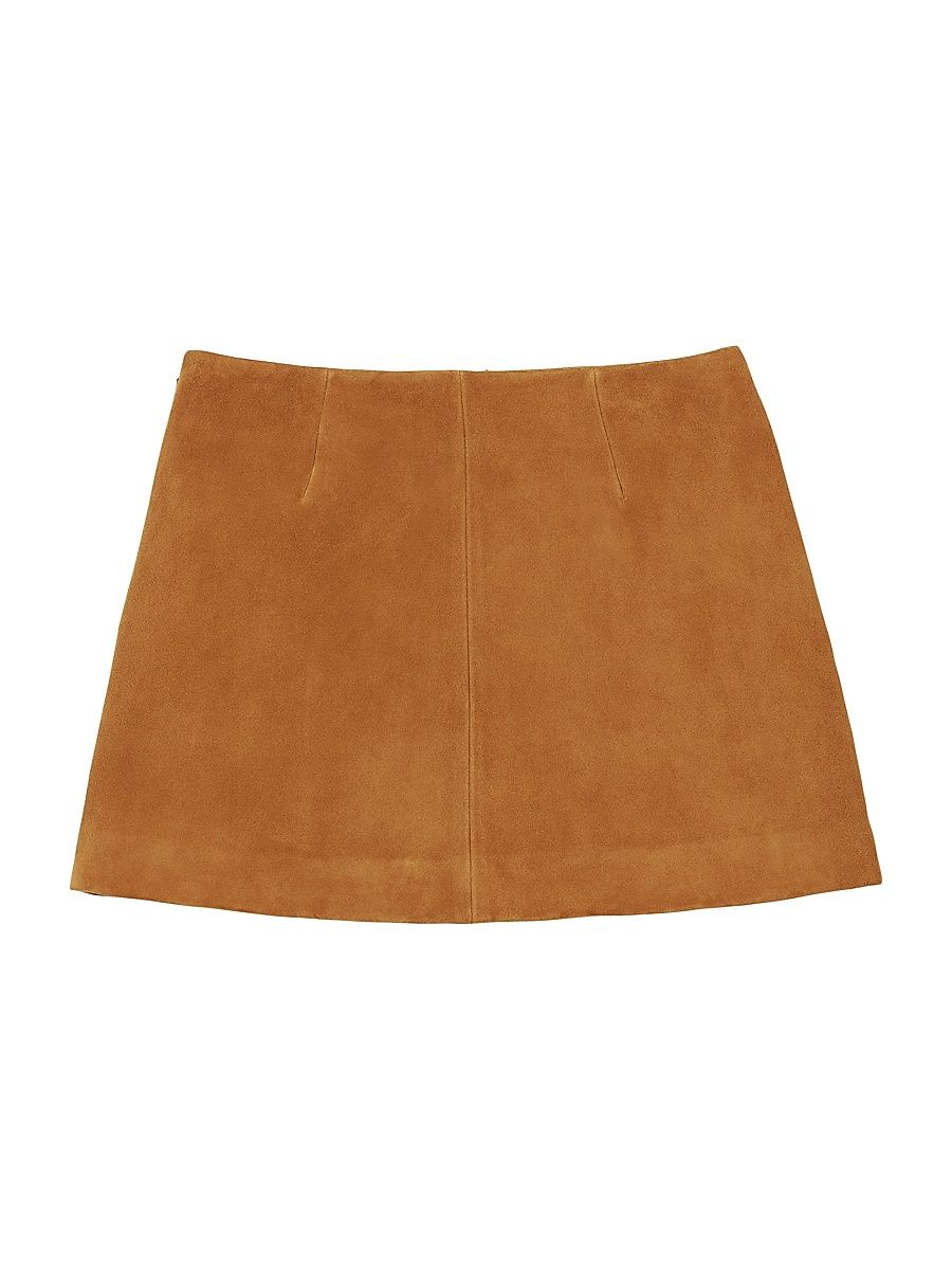 Women's Box Pleat A-Line Suede Miniskirt - Copper - Size 0