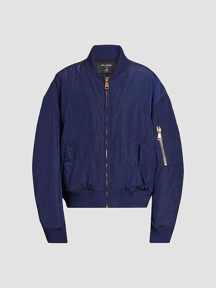 Balmain Men's Cotton Drop Shoulder Bomber Jacket - Bleu - Size 42