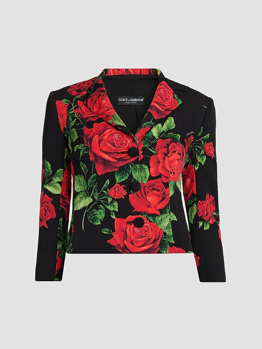Women's Floral Stretch-Silk Single-Breasted Jacket - Rose Rosse Nero - Size 8