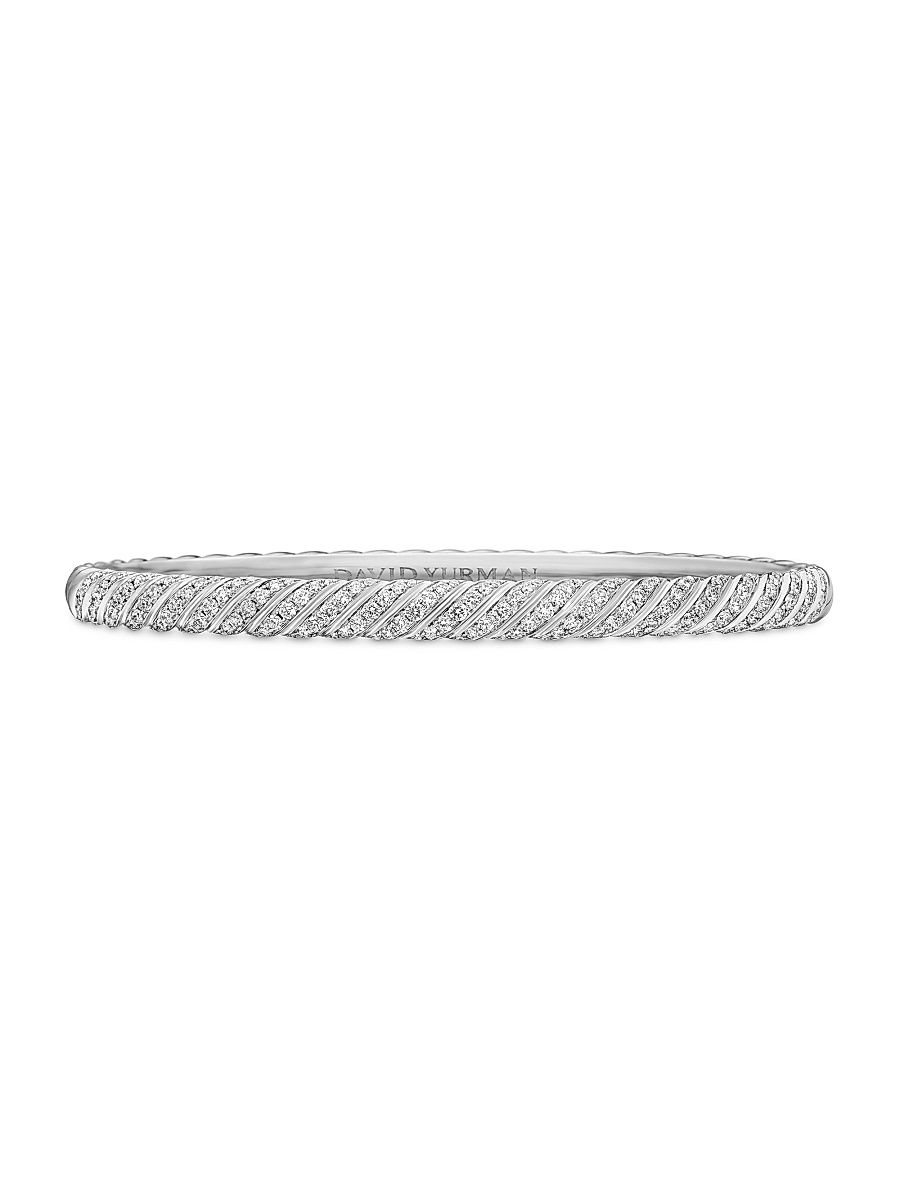 Women's Sculpted Cable Bangle Bracelet in 18K White Gold - Silver - Size XS