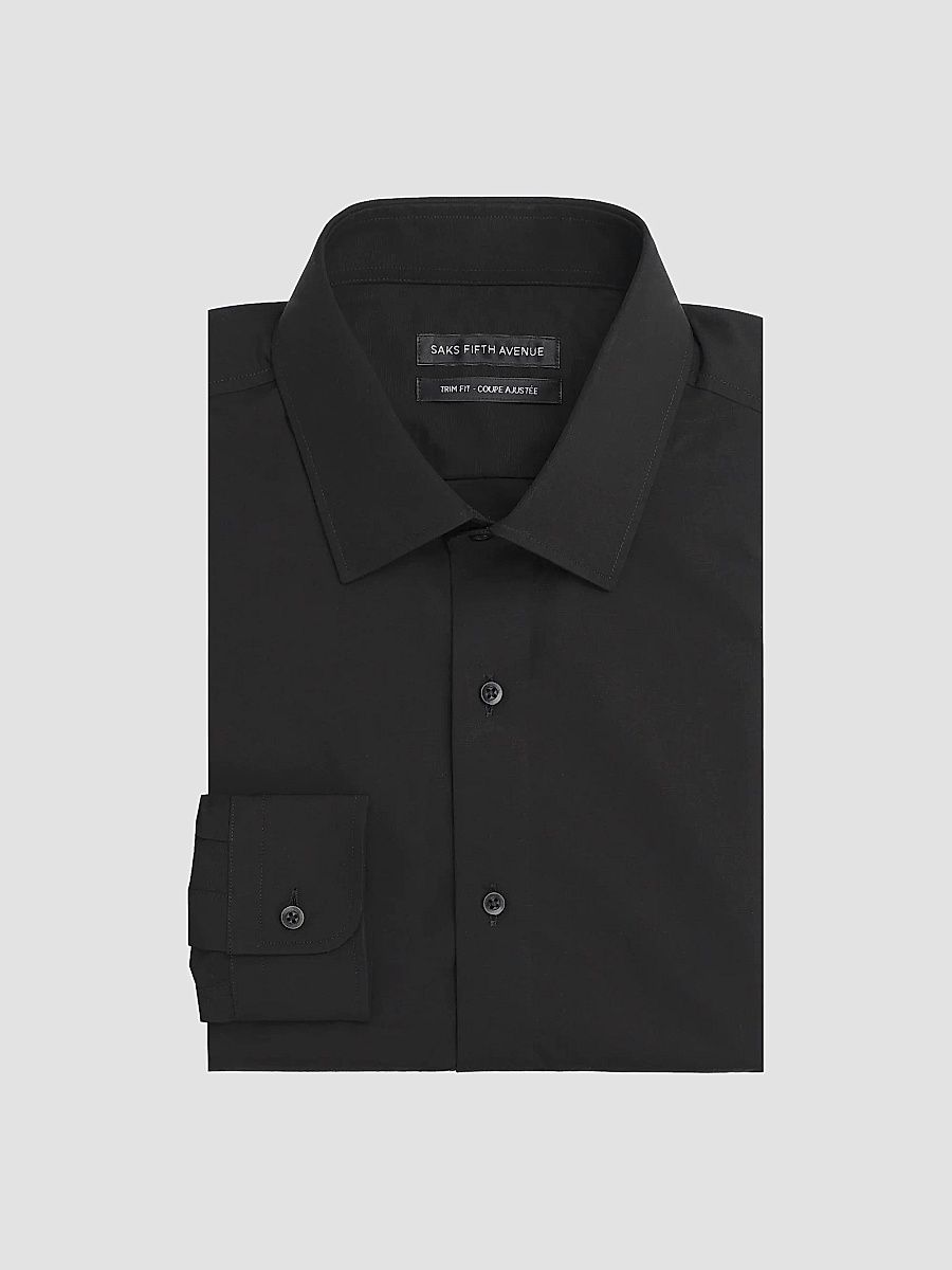 Men's COLLECTION Solid Poplin Trim-Fit Shirt - Black - Size 34