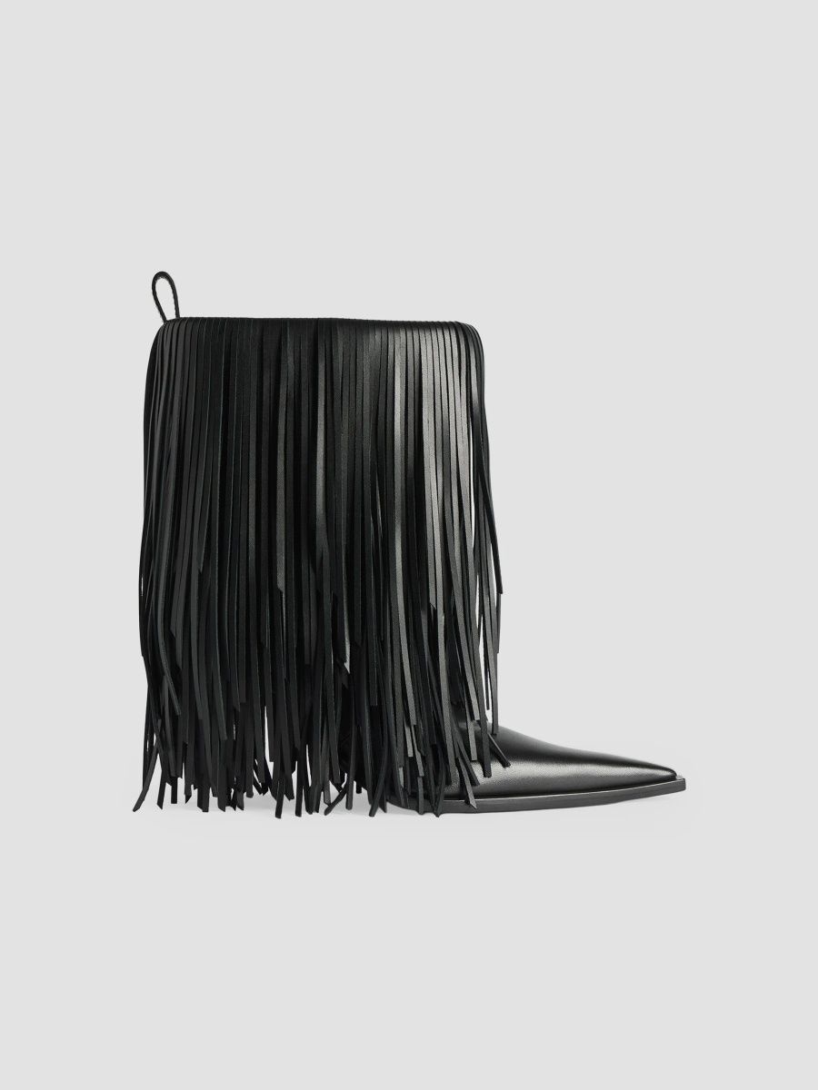 Balenciaga Women's Avenue Fringe Booties - Black - Size 10