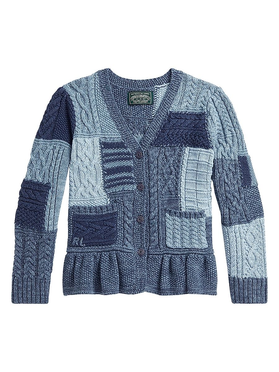 Little Girl's Cotton Patchwork Cardigan - Blue - Size 6