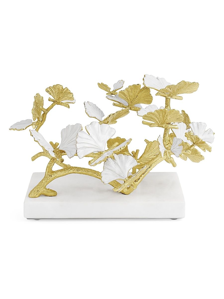 Butterfly Ginkgo Gold Brass & Marble Decorative Tree