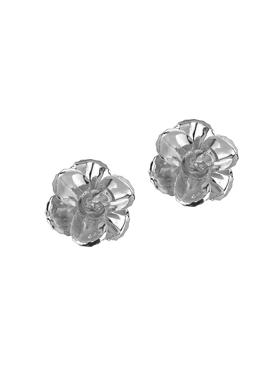 Women's Gladiolus Rhodium-Plated Flower Stud Earrings - Silver