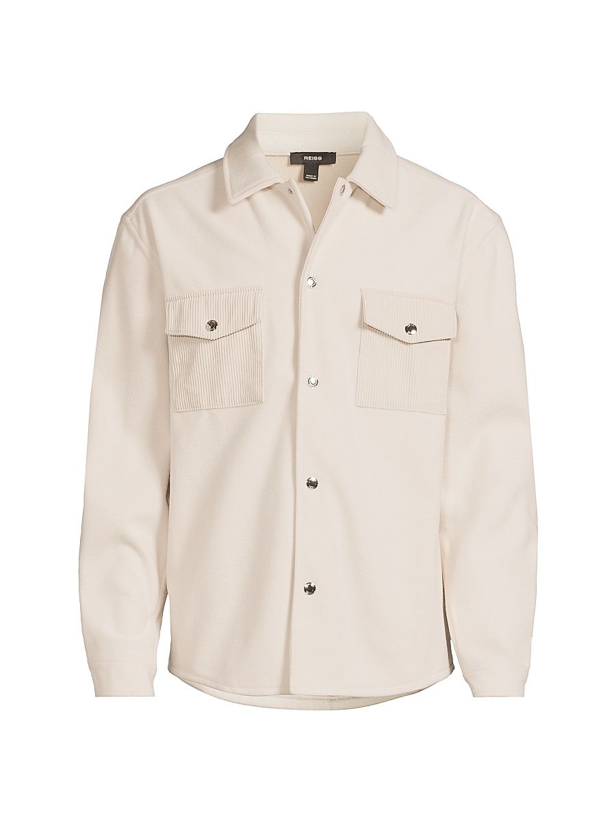 Men's Scott Corduroy-Pocket Overshirt - Off White - Size XXL