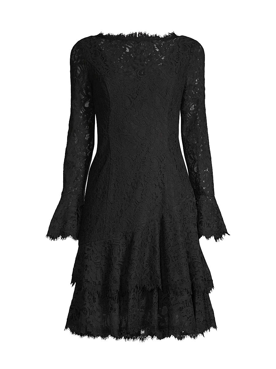 Women's Tiered Flounce Lace Dress - Black - Size 14