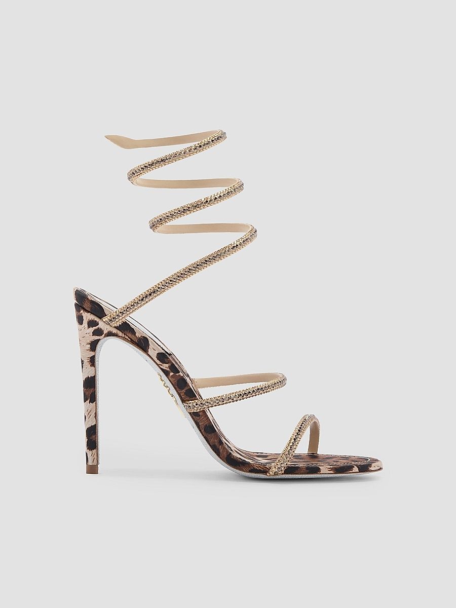 Women's Cleo Animalier 105MM Satin Sandals - Beige Leopard - Size 11
