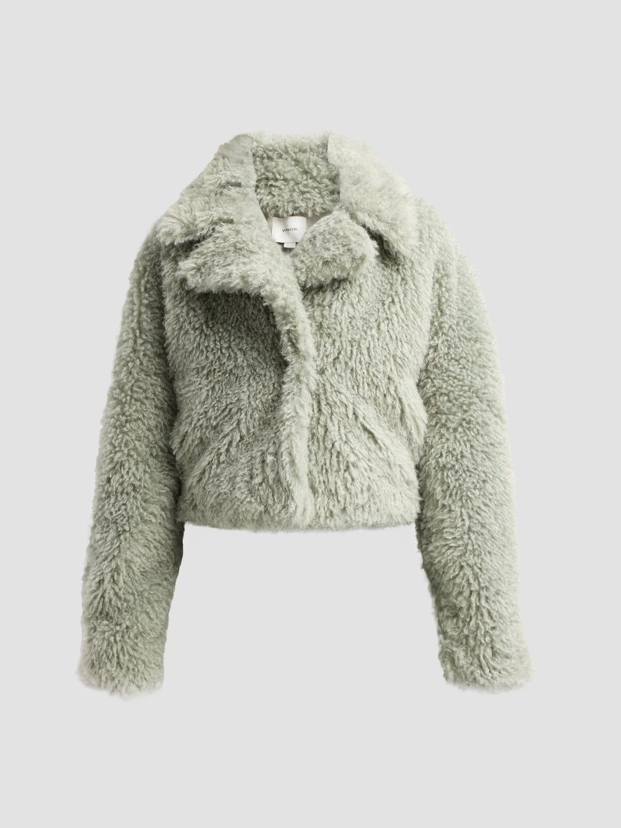 Vince Women's Faux-Fur Crop Jacket - Stone Sage - Size XXS