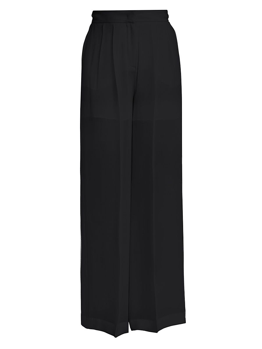 Women's Silk Wide-Leg Trousers - Black - Size 8